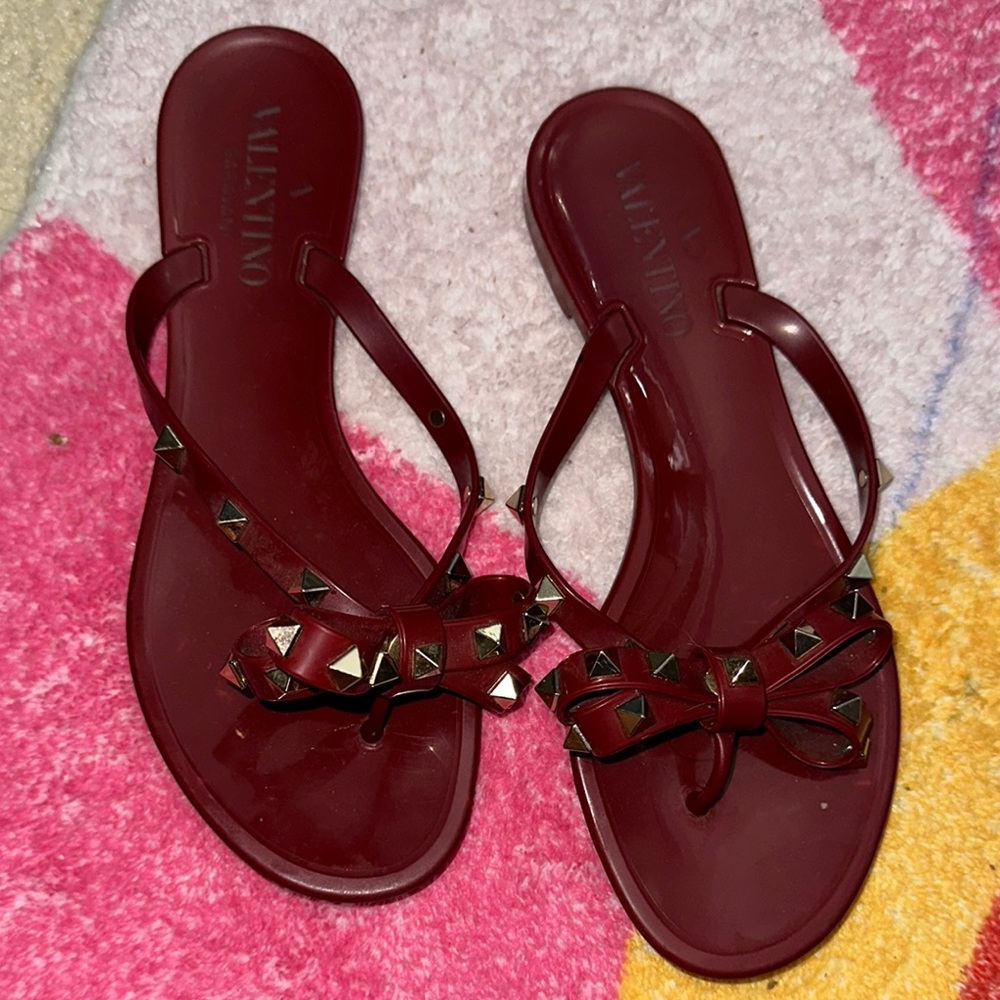 Valentino Red Sandals with Studded Bow